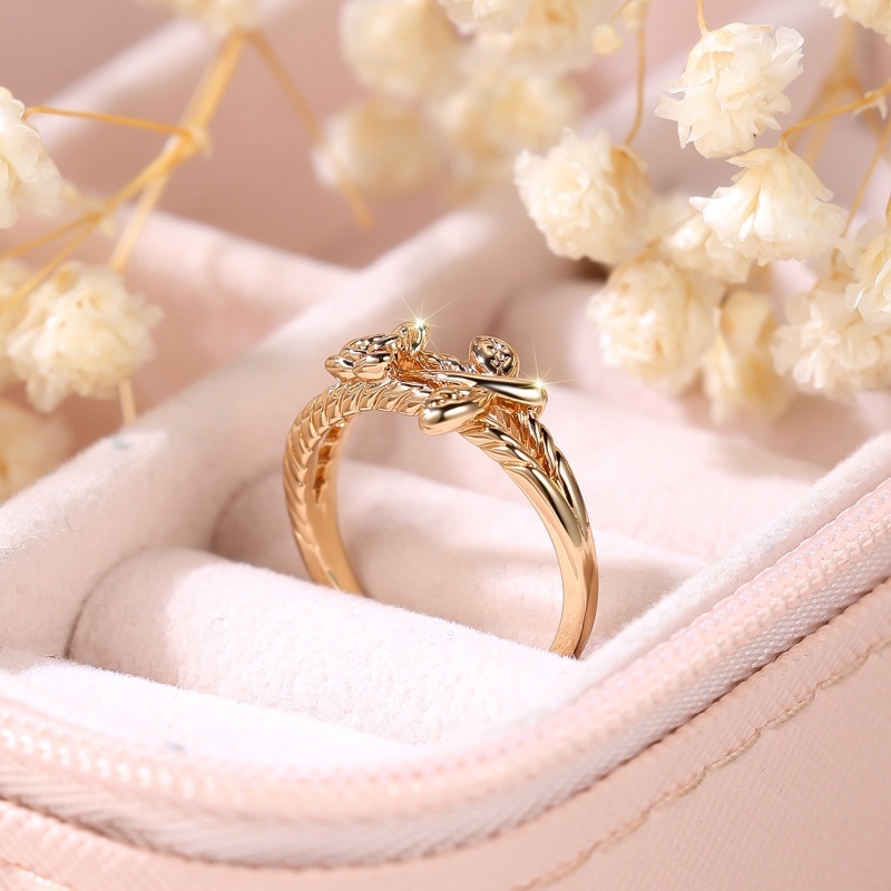 Golden Plated Rose Flower Band Ring, Twisted Floral Statement Ring